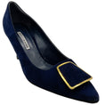 Load image into Gallery viewer, Manolo Blahnik Navy Blue Suede Maysale Pumps

