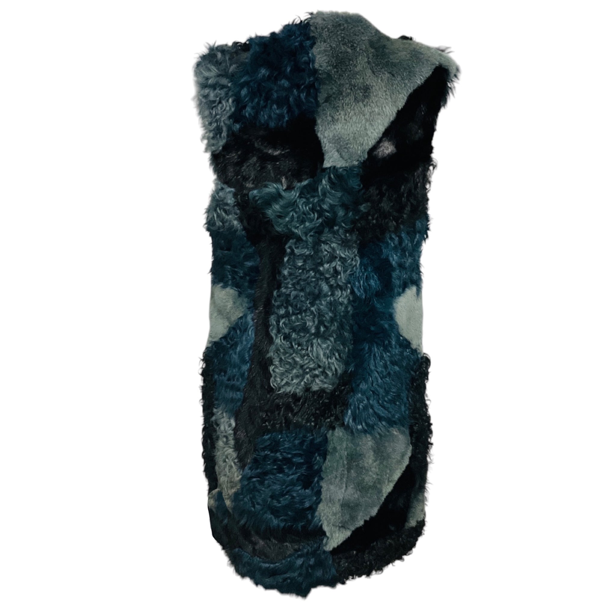 Louis Vuitton Navy / Slate Blue / Black Silk Lined Lamb Shearling, Rabbit Fur, and Mink Fur Vest with Calfskin Leather Details