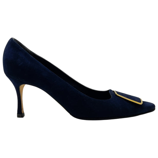 Manolo Blahnik Navy Blue Suede Maysale Pumps