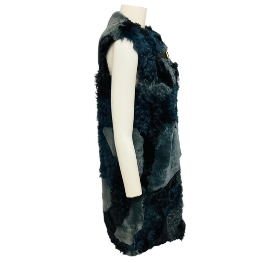 Louis Vuitton Navy / Slate Blue / Black Silk Lined Lamb Shearling, Rabbit Fur, and Mink Fur Vest with Calfskin Leather Details