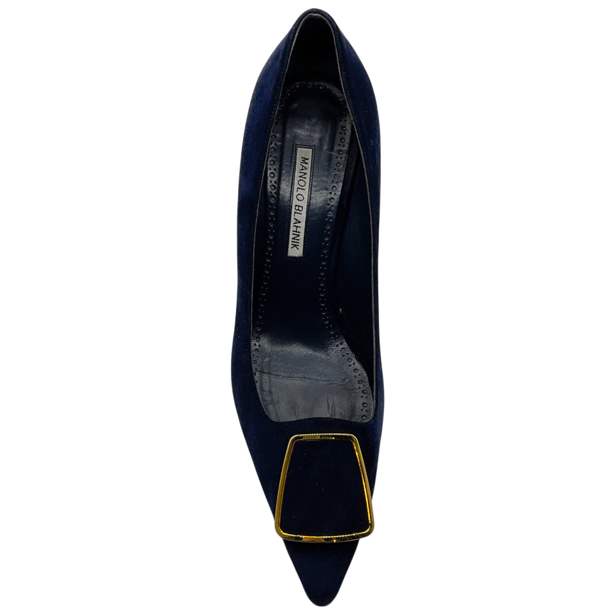 Manolo Blahnik Navy Blue Suede Maysale Pumps