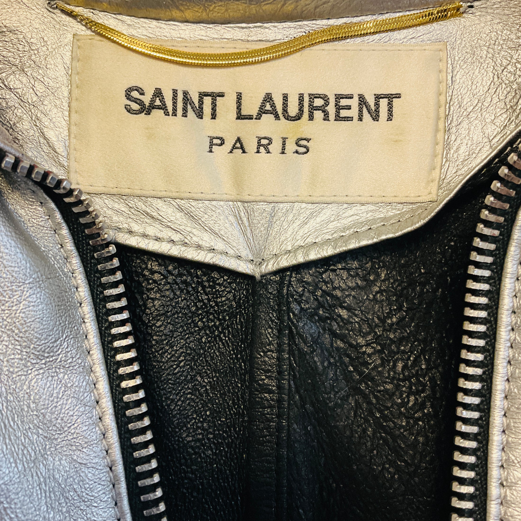 Saint Laurent Silver Metallic Zip Front Leather Cape