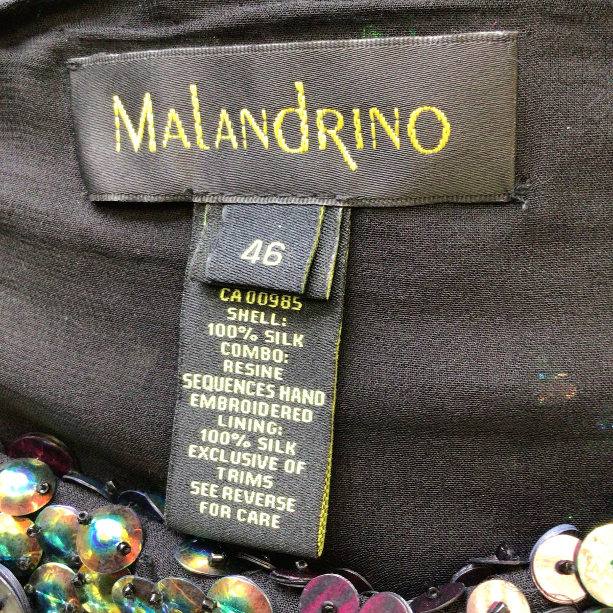 Malandrino by Catherine Malandrino Black / Purple / Green Multi Iridescent Sequined Asymmetrical Silk Dress