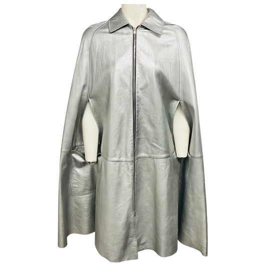 Saint Laurent Silver Metallic Zip Front Leather Cape