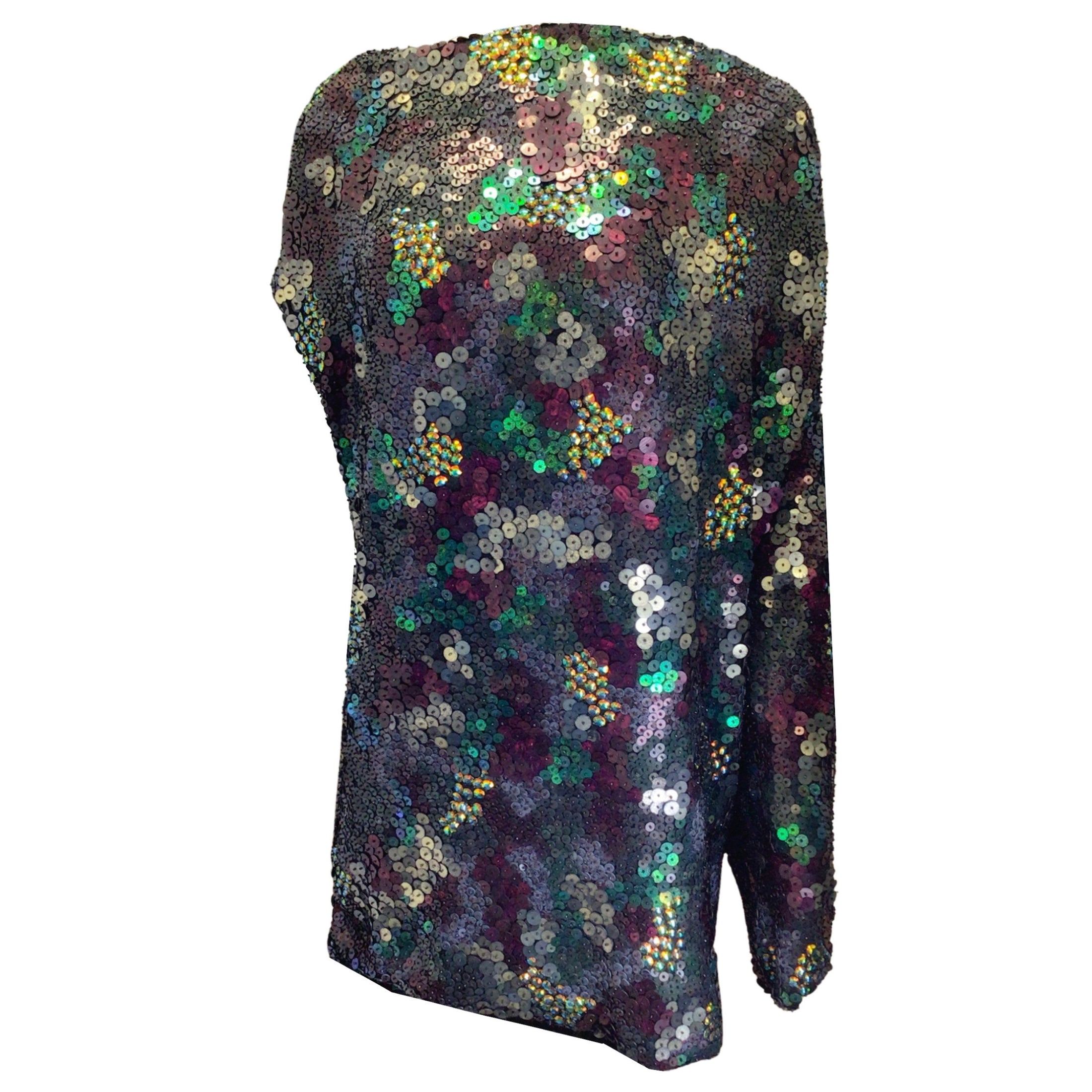 Malandrino by Catherine Malandrino Black / Purple / Green Multi Iridescent Asymmetrical Silk Dress