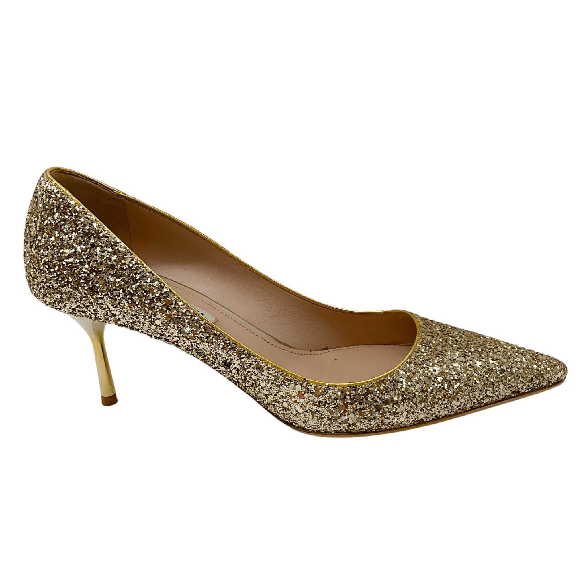 Miu Miu Gold Metallic Glitter Pumps