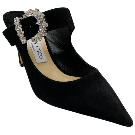 Jimmy Choo Black Suede Mules with Jeweled Buckle
