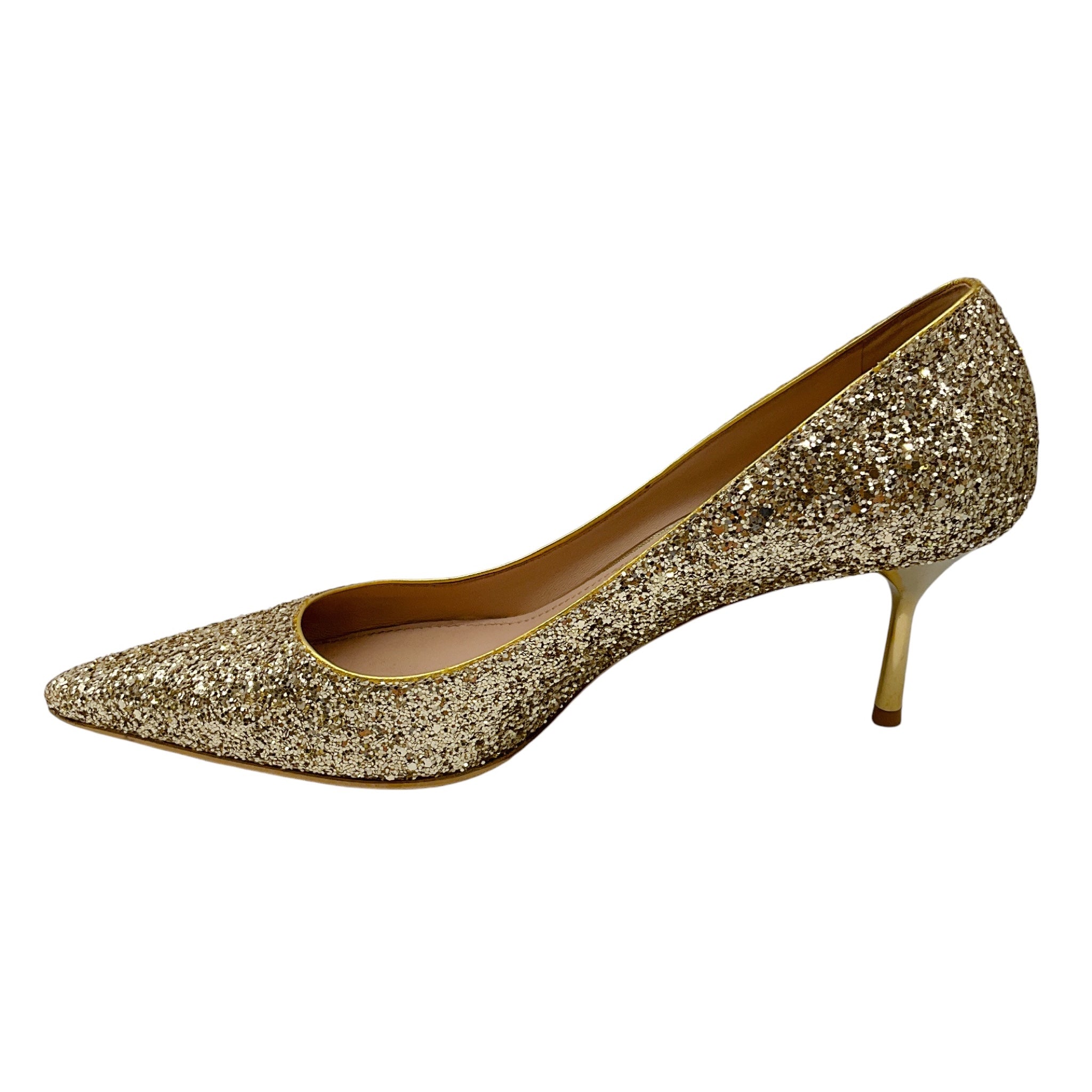 Miu Miu Gold Metallic Glitter Pumps