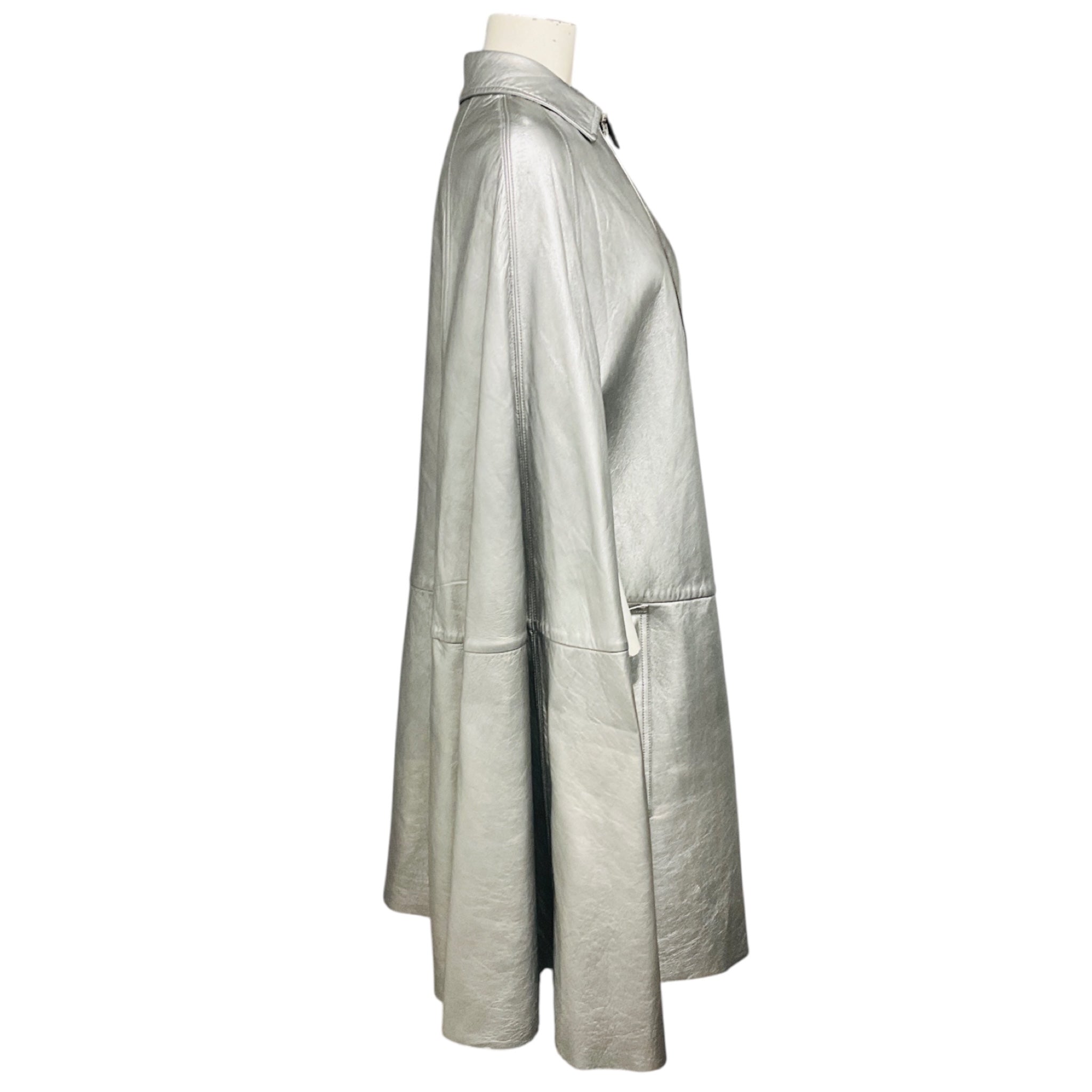 Saint Laurent Silver Metallic Zip Front Leather Cape