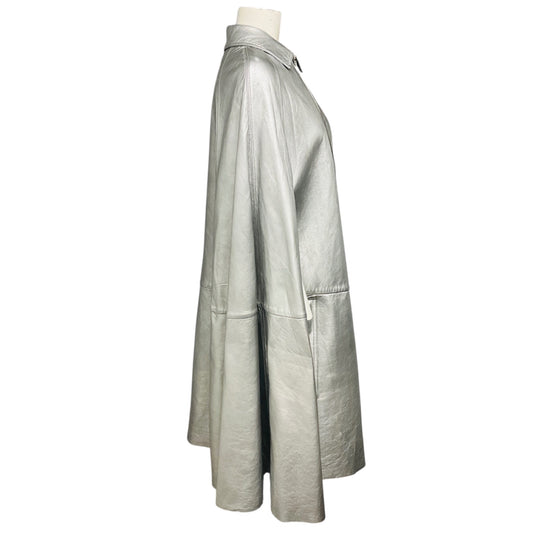 Saint Laurent Silver Metallic Zip Front Leather Cape