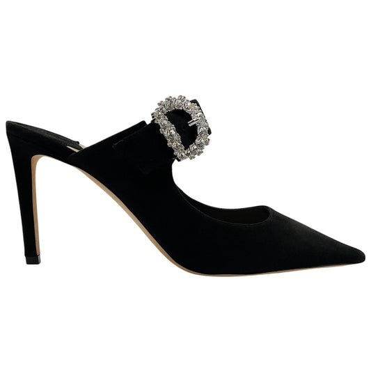 Jimmy Choo Black Suede Mules with Jeweled Buckle