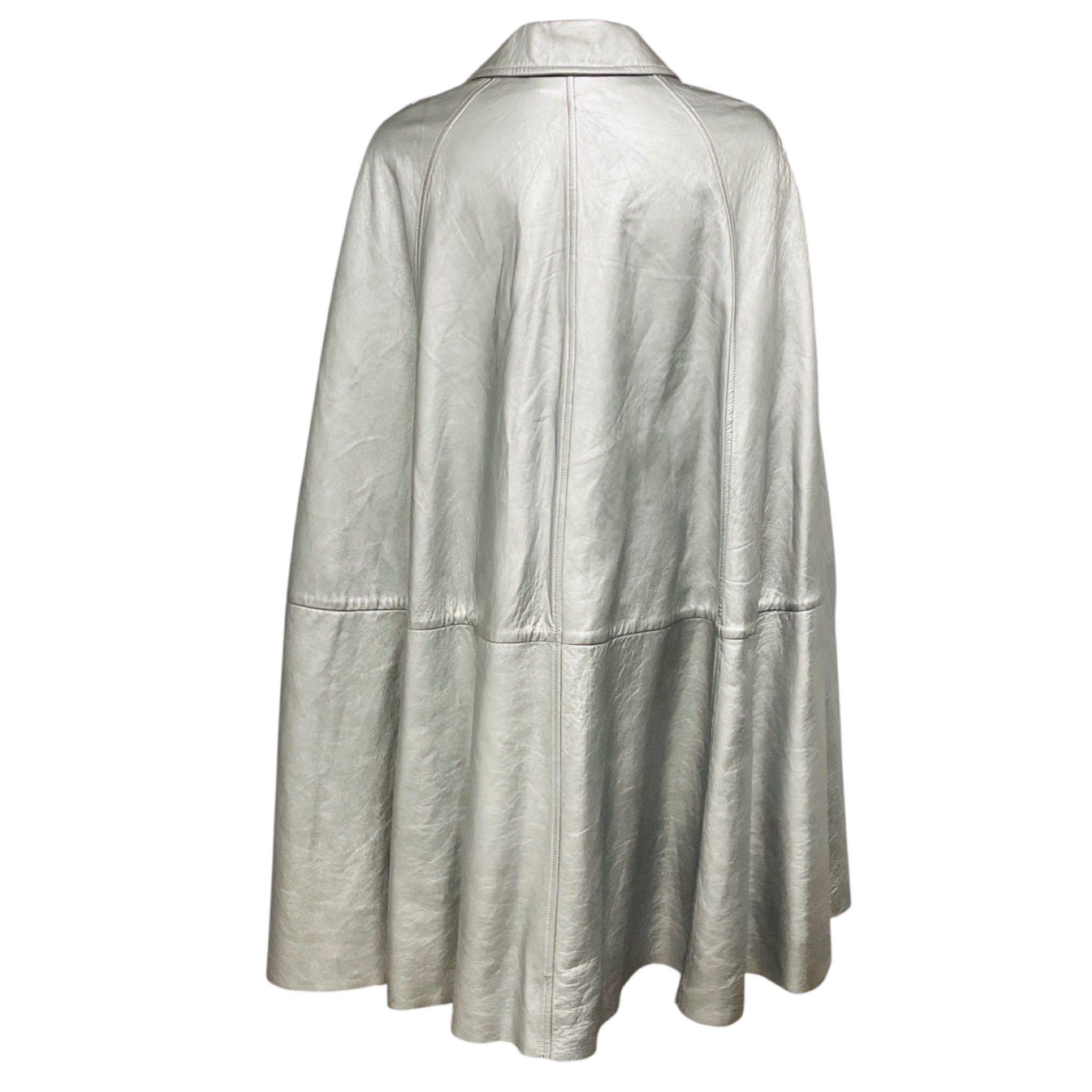 Saint Laurent Silver Metallic Zip Front Leather Cape