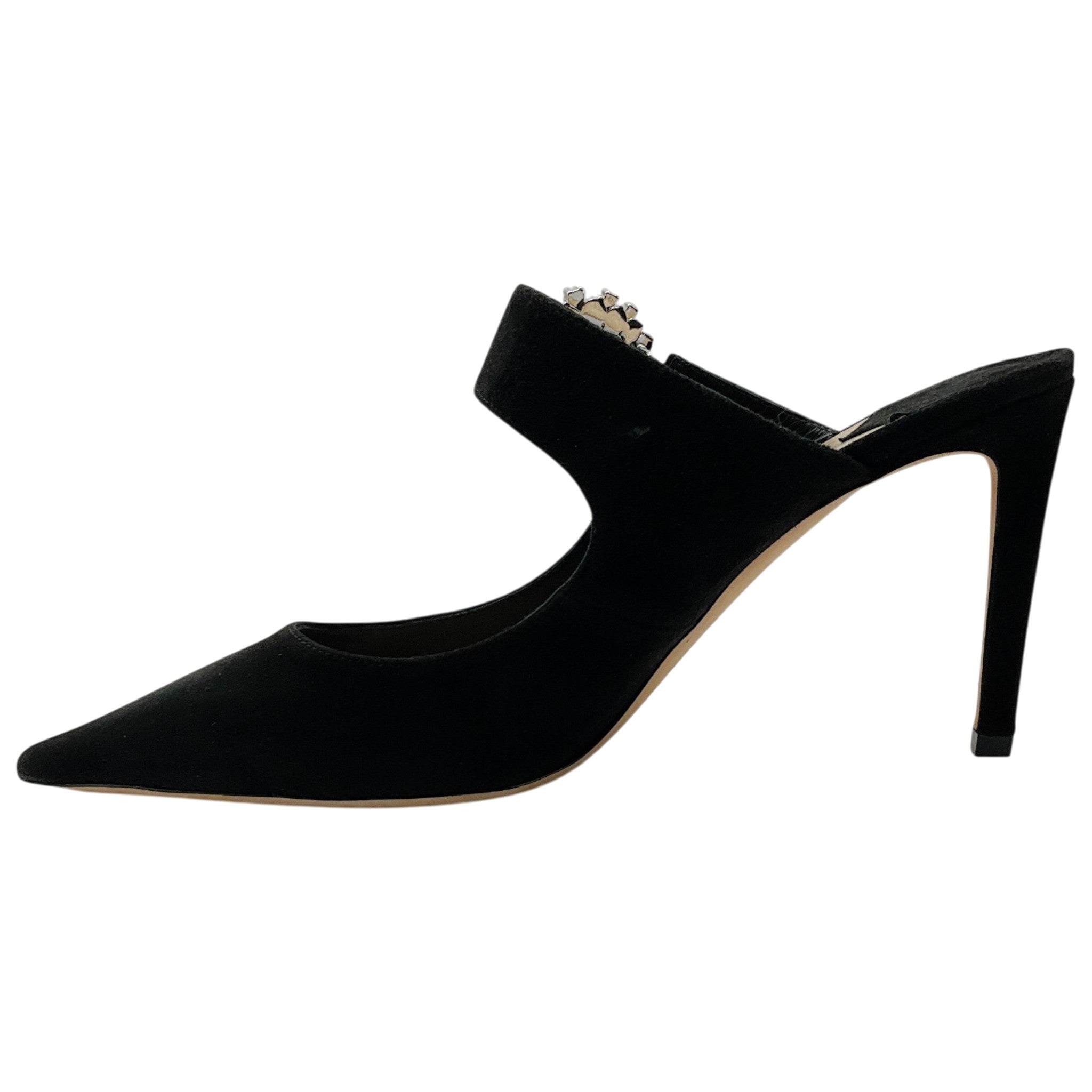 Jimmy Choo Black Suede Mules with Jeweled Buckle