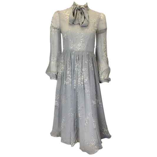 Co. Grey Floral Printed Tie-Neck Long Sleeved Chiffon Dress