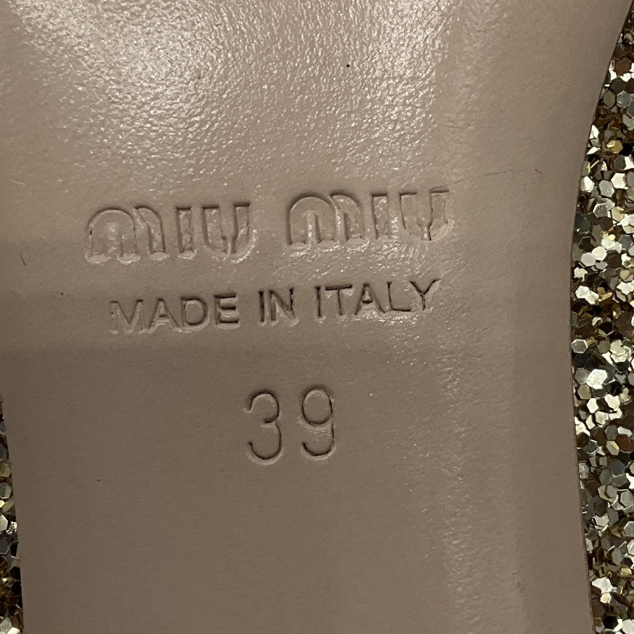 Miu Miu Gold Metallic Glitter Pumps