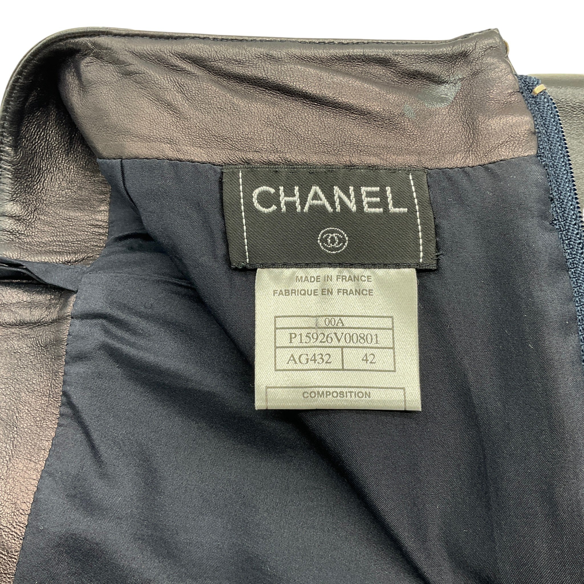 Chanel Black Leather A Line Skirt