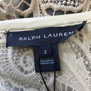 Ralph Lauren Black Label Tan Lambskin Leather Trimmed Open Front Lace Jacket