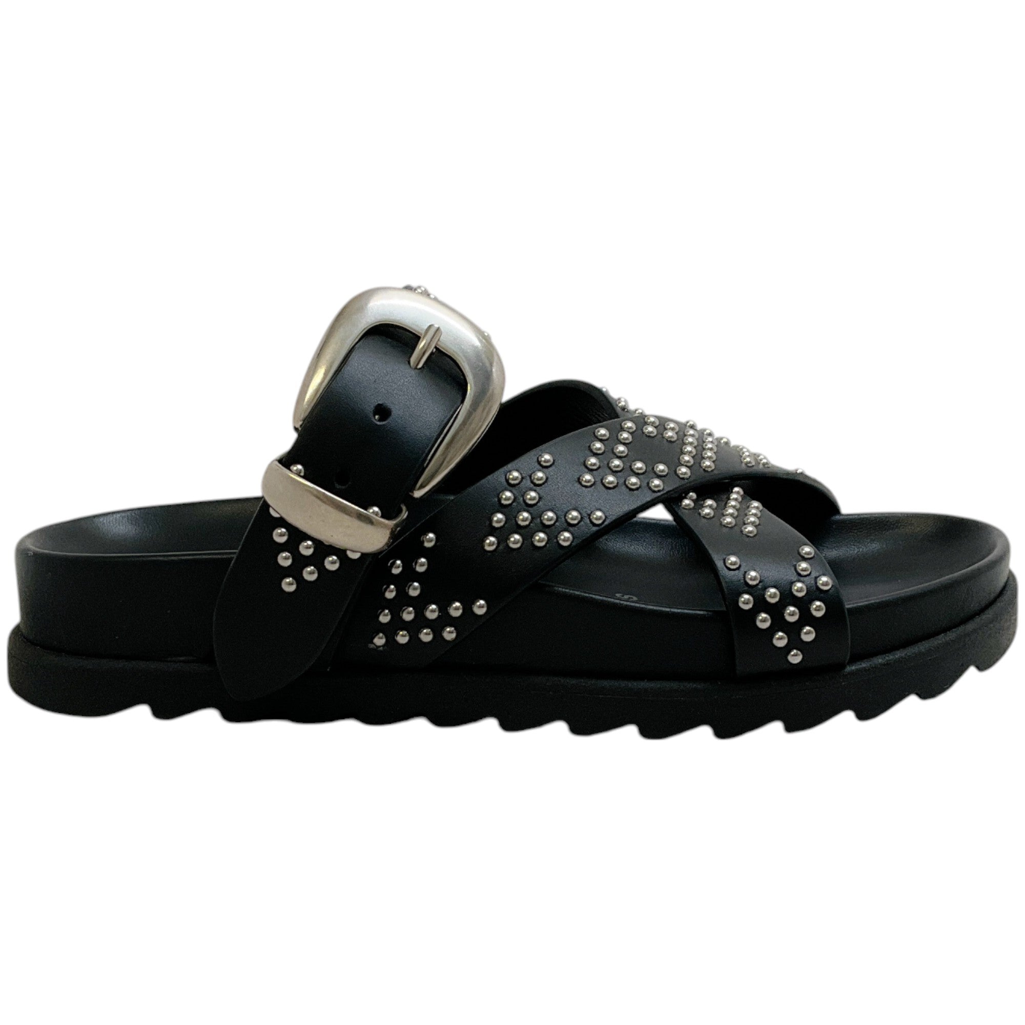 Barbara Bui Black Leather Studded Slide Sandals