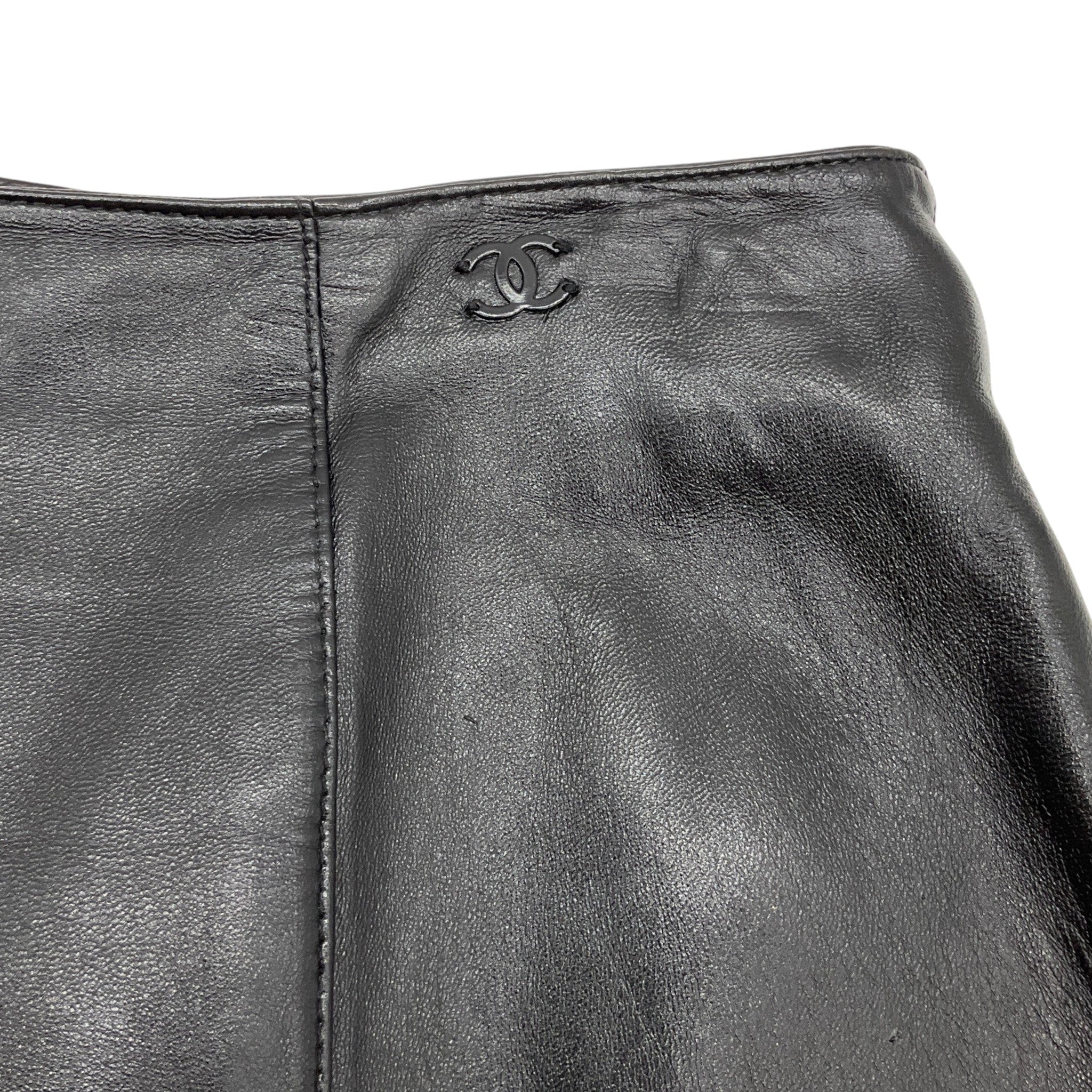 Chanel Black Leather A Line Skirt