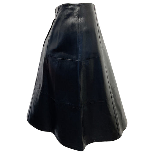 Chanel Black Leather A Line Skirt