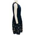 Load image into Gallery viewer, Oscar de la Renta Navy Embellished Sleeveless Silk Cocktail Dress
