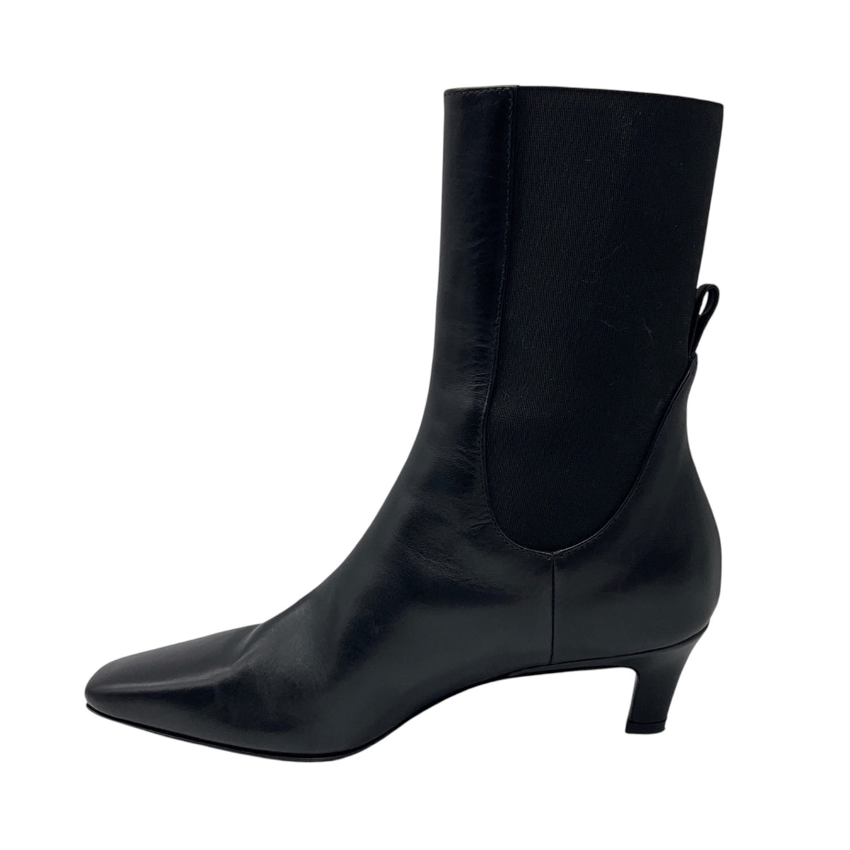 Toteme Black Leather Low Heel Pull On Ankle Booties with Elastic Band