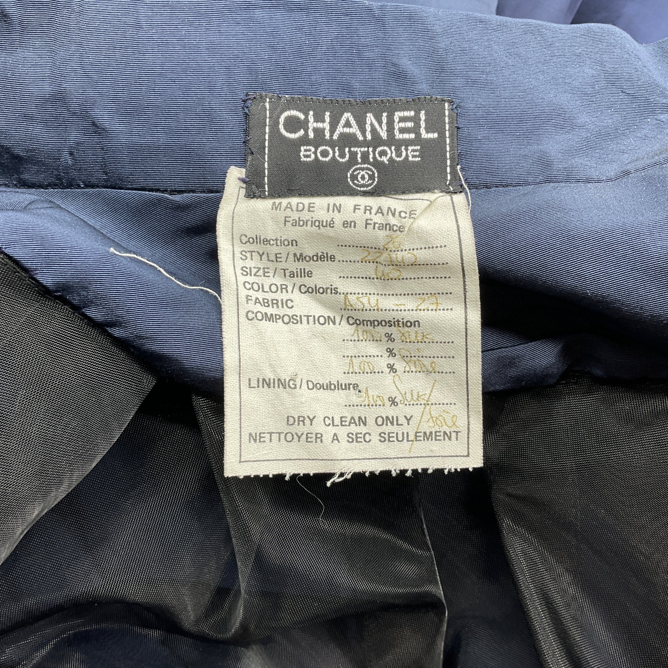 Chanel Vintage Navy Blue Silk Ball Skirt