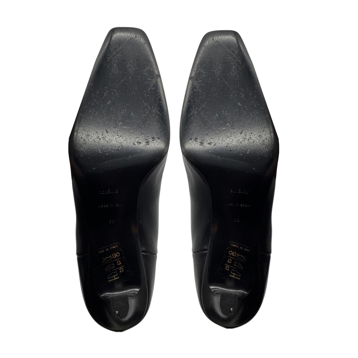 Toteme Black Leather Low Heel Pull On Ankle Booties with Elastic Band