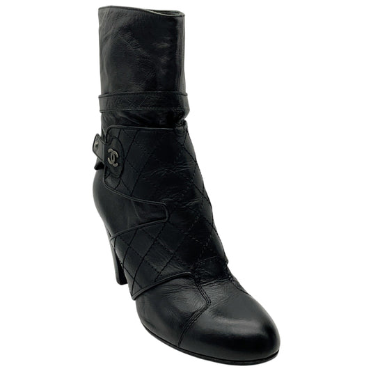 Chanel Black Leather Quilted Ankle Boots
