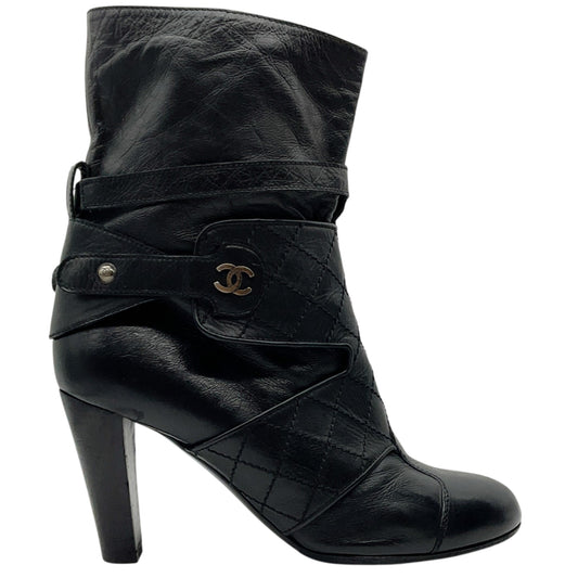 Chanel Black Leather Quilted Ankle Boots
