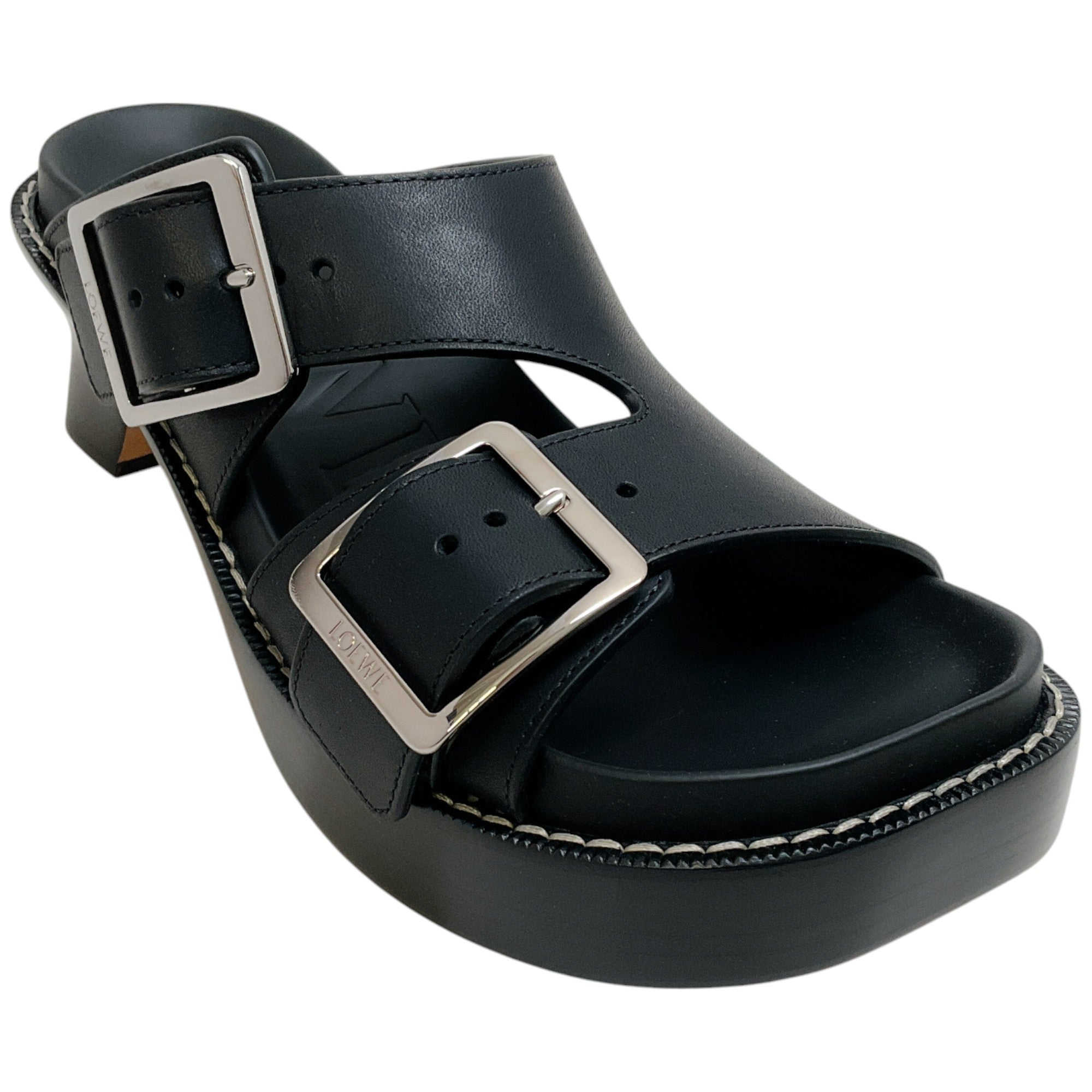 Loewe Black Leather Ease Heel Slide Sandals
