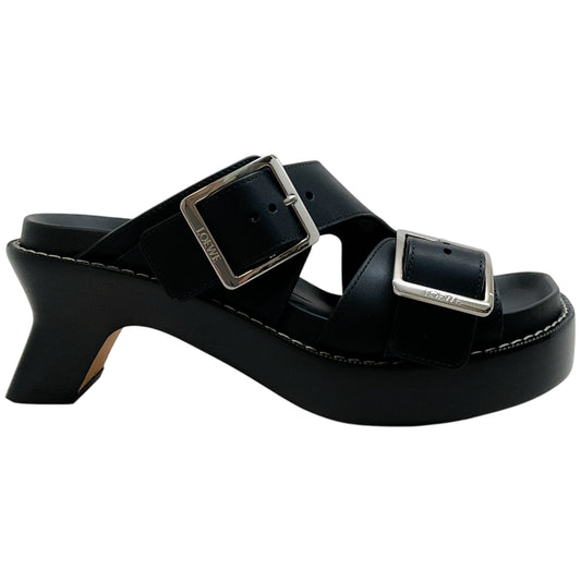 Loewe Black Leather Ease Heel Slide Sandals