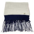 Load image into Gallery viewer, Chanel Silver / Grey / Navy 2008 Fringed Cashmere Knit Scarf
