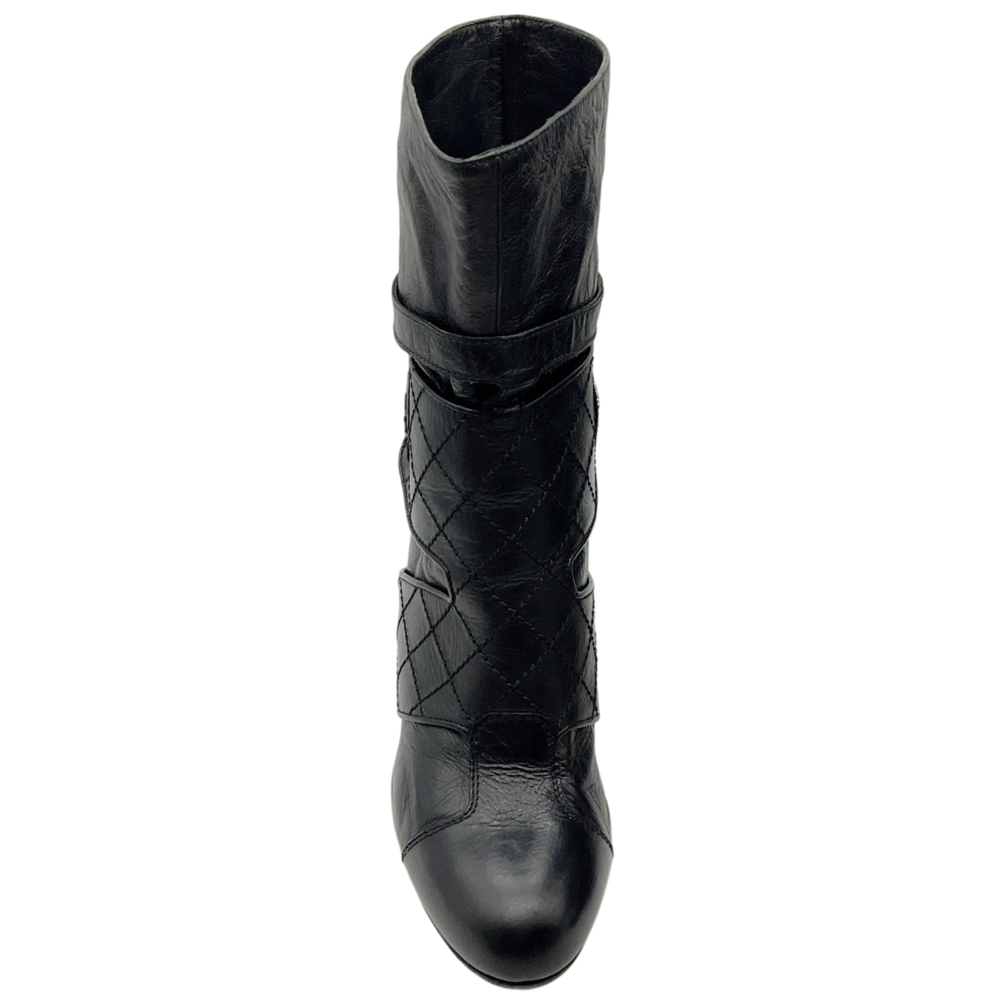 Chanel Black Leather Quilted Ankle Boots