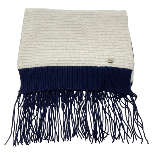Chanel Silver / Grey / Navy 2008 Fringed Cashmere Knit Scarf