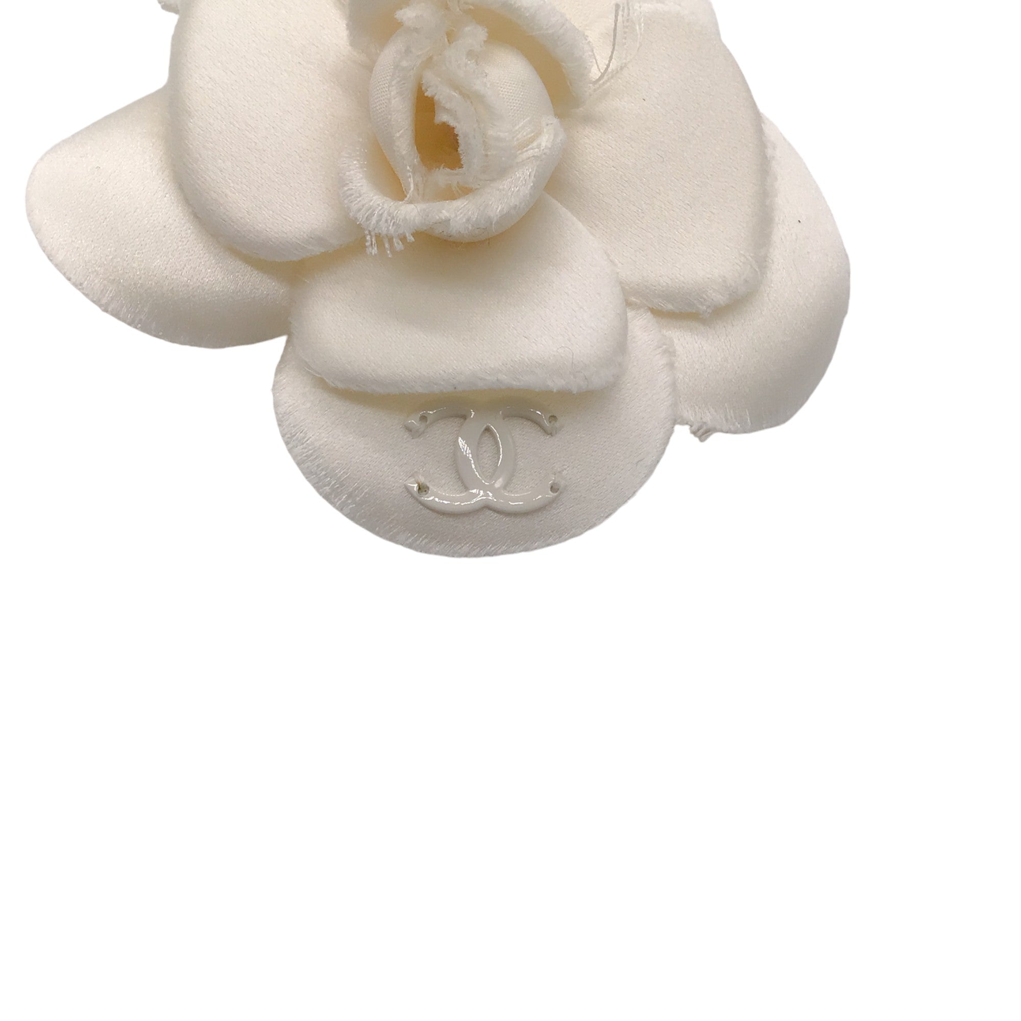 Chanel Ivory CC Logo Silk Camellia Brooch