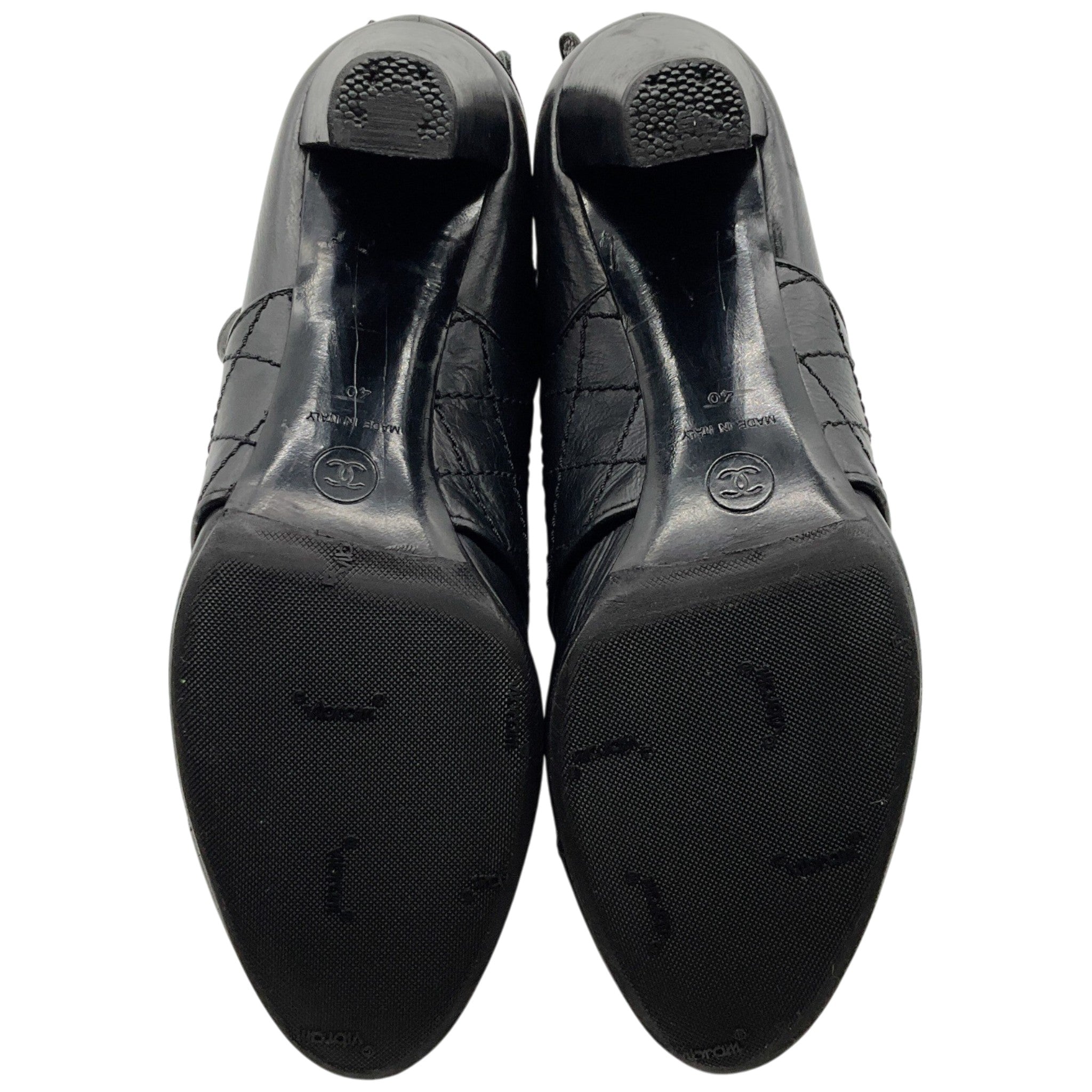 Chanel Black Leather Quilted Ankle Boots