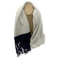 Load image into Gallery viewer, Chanel Silver / Grey / Navy 2008 Fringed Cashmere Knit Scarf
