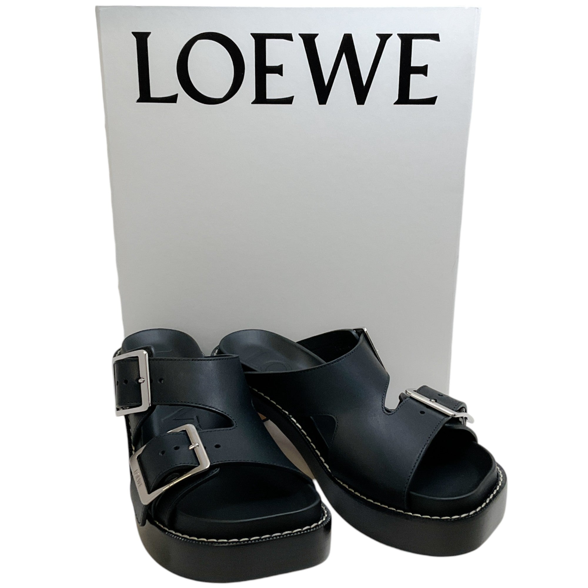 Loewe Black Leather Ease Heel Slide Sandals