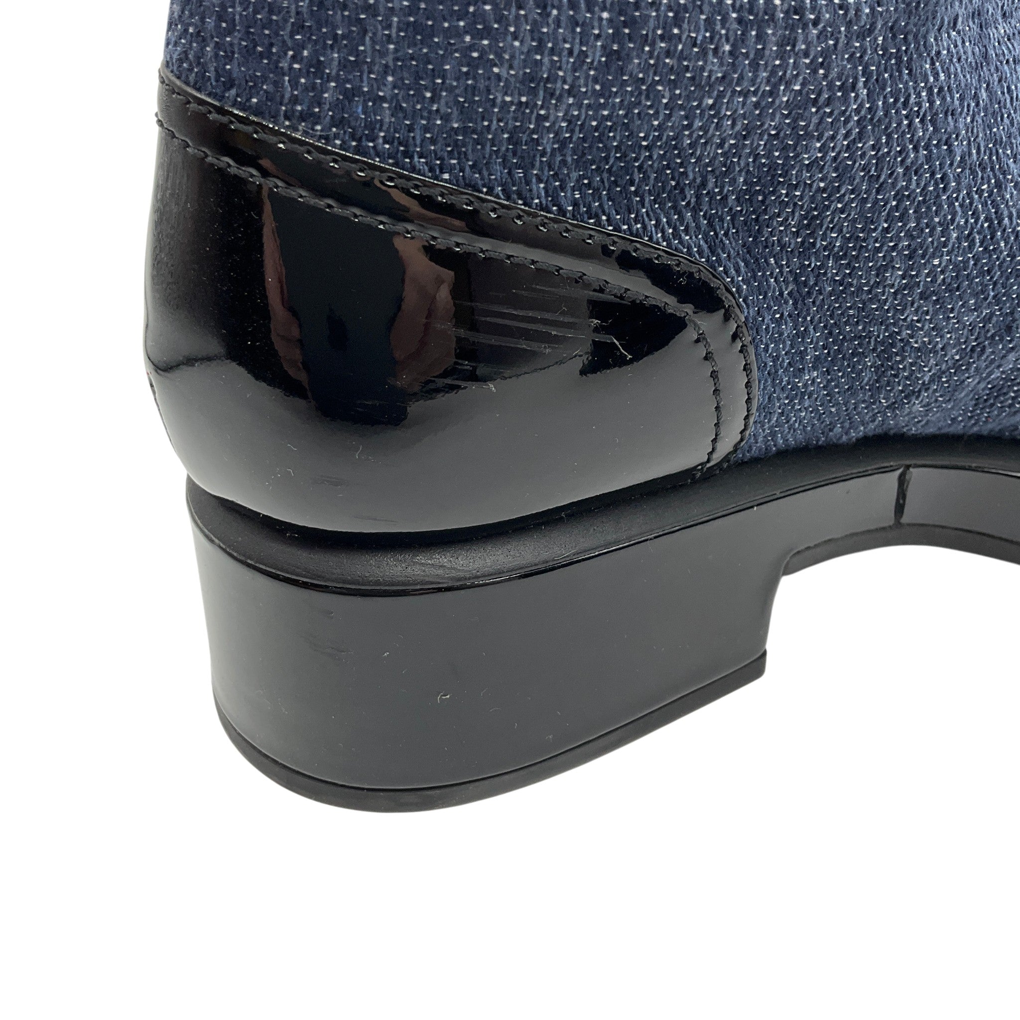 Chanel Blue Denim and Black Leather Lace Up Combat Boots