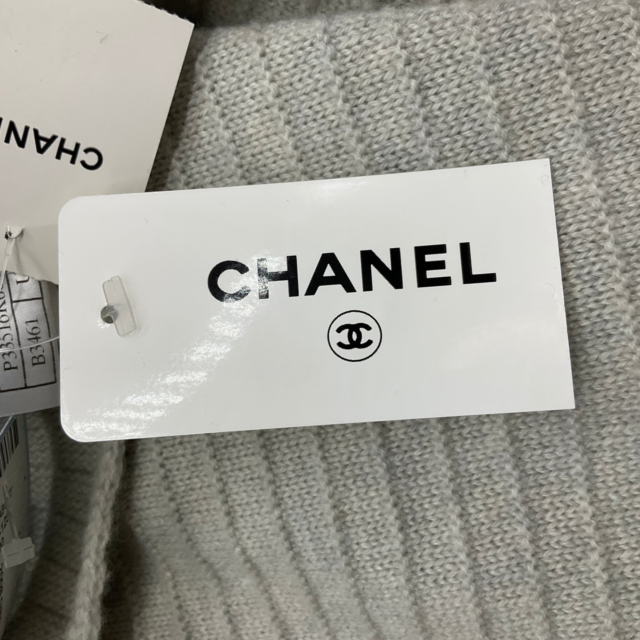Chanel Silver / Grey / Navy 2008 Fringed Cashmere Knit Scarf