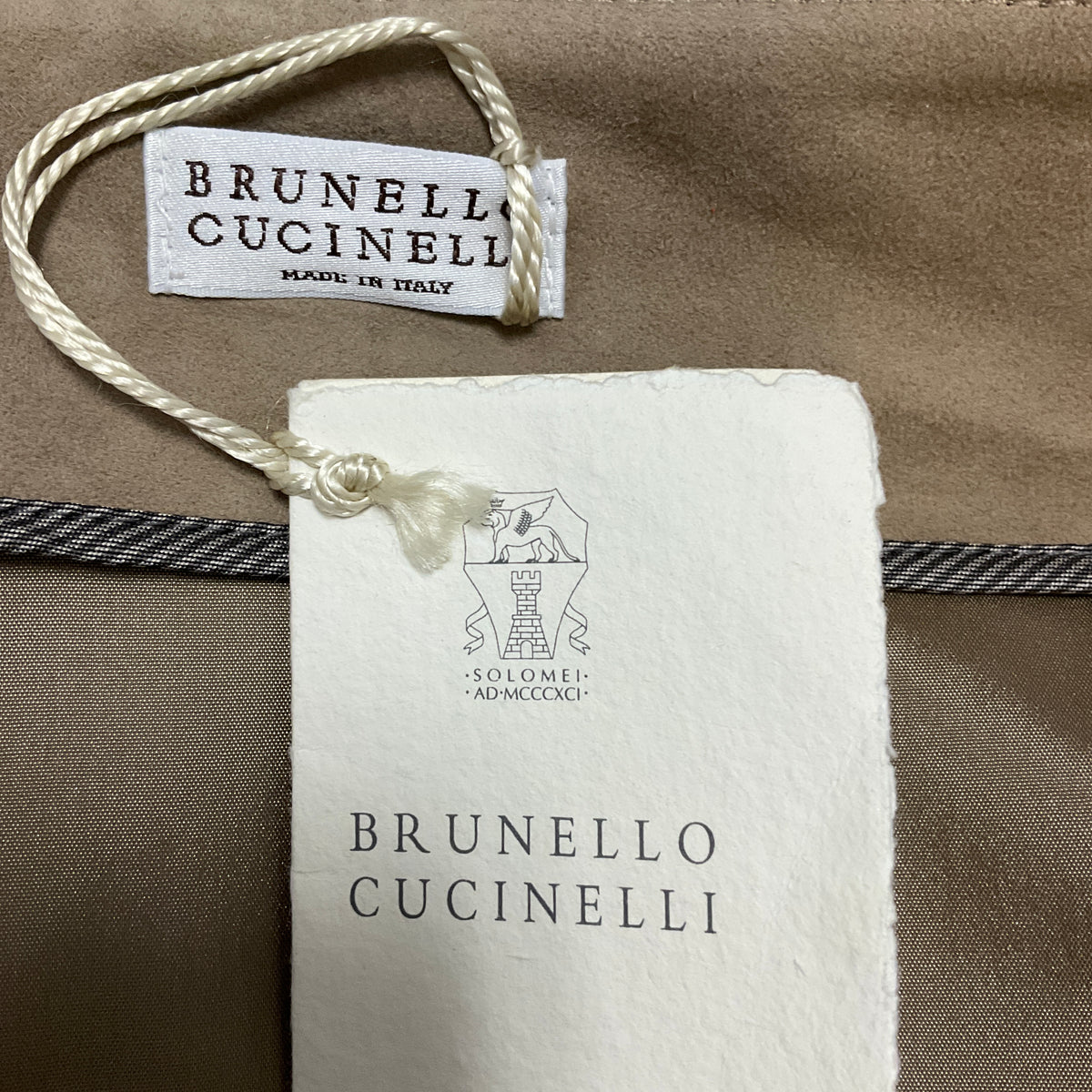 Brunello Cucinelli Taupe Beige Suede Mini Skirt with Monili