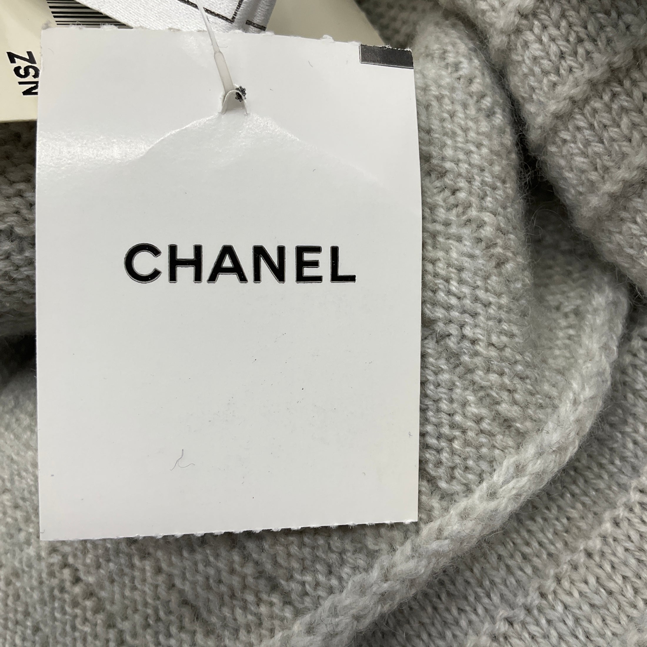 Chanel Silver / Grey / Navy 2008 Fringed Cashmere Knit Scarf