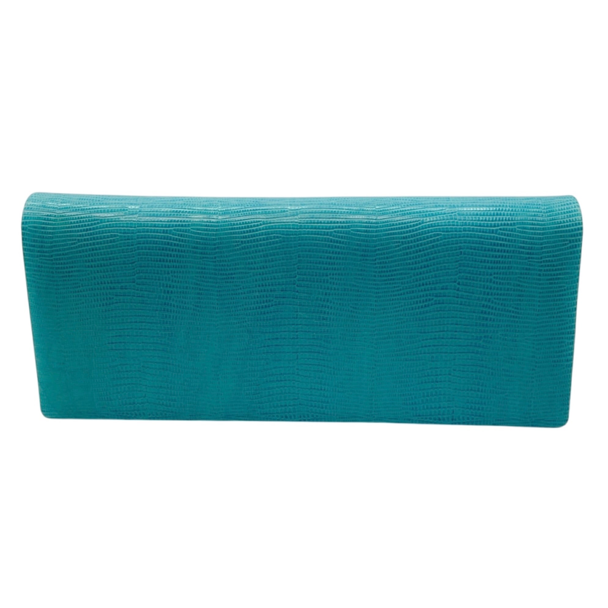 Lalo Handbags Turquoise Embossed Leather Evening Clutch