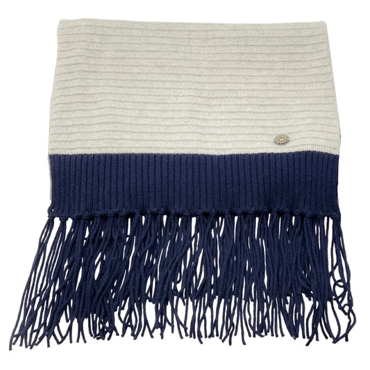 Chanel Silver / Grey / Navy 2008 Fringed Cashmere Knit Scarf