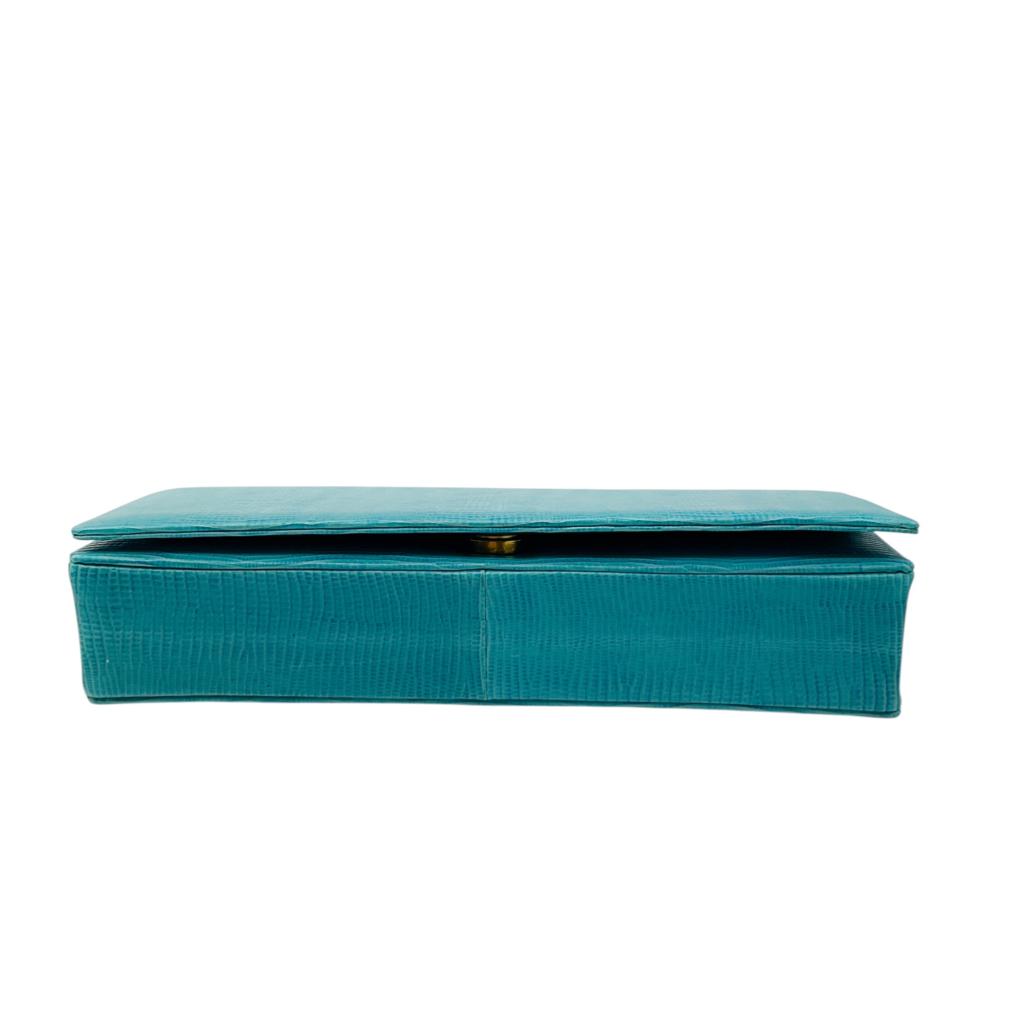 Lalo Handbags Turquoise Embossed Leather Evening Clutch