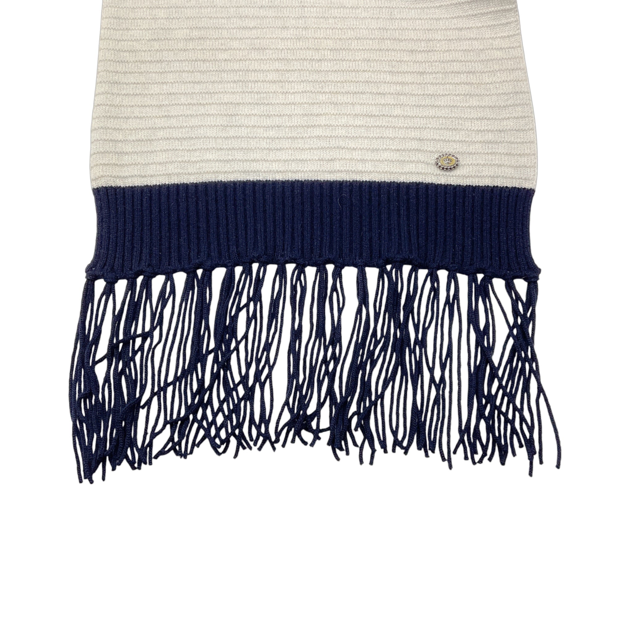 Chanel Silver / Grey / Navy 2008 Fringed Cashmere Knit Scarf