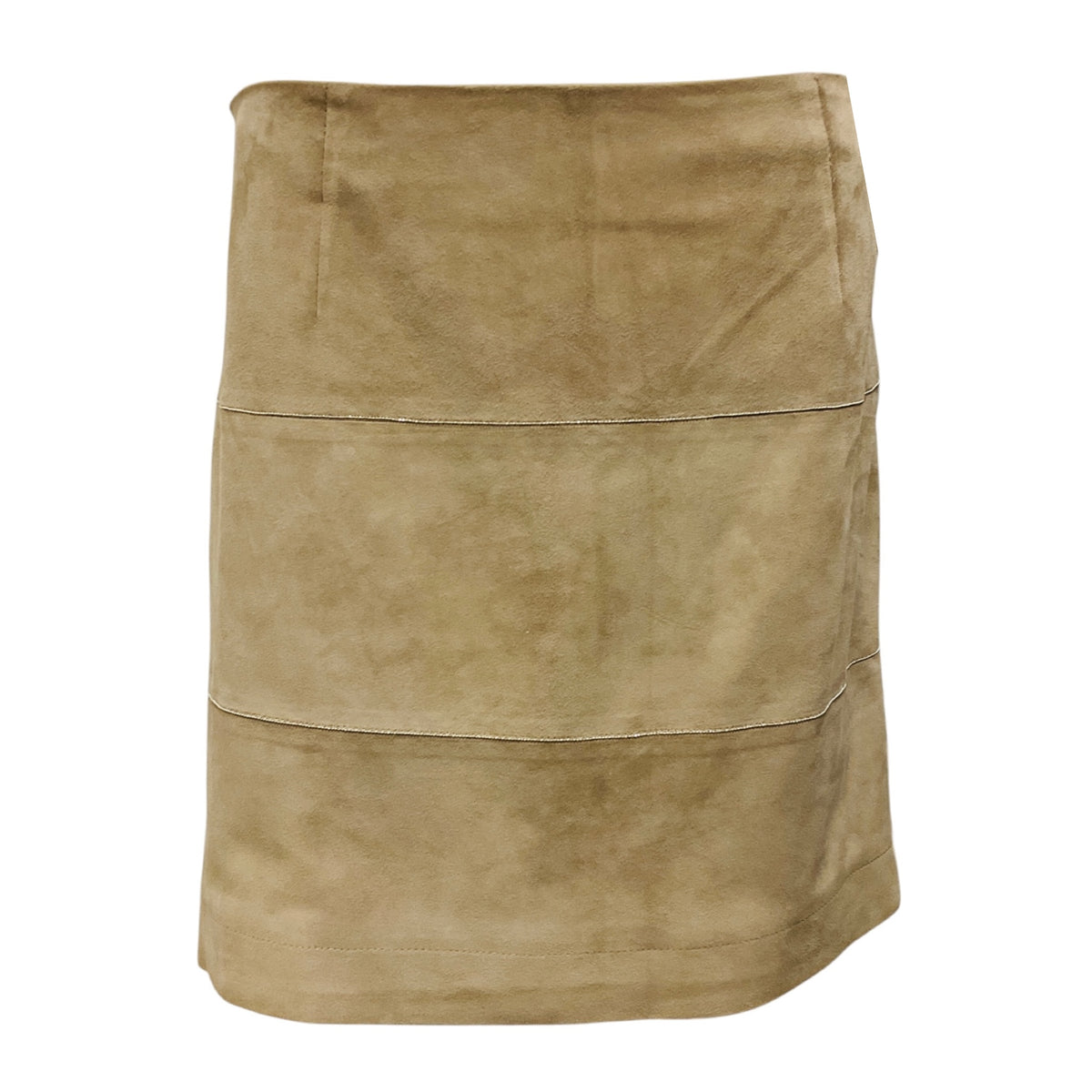 Brunello Cucinelli Taupe Beige Suede Mini Skirt with Monili