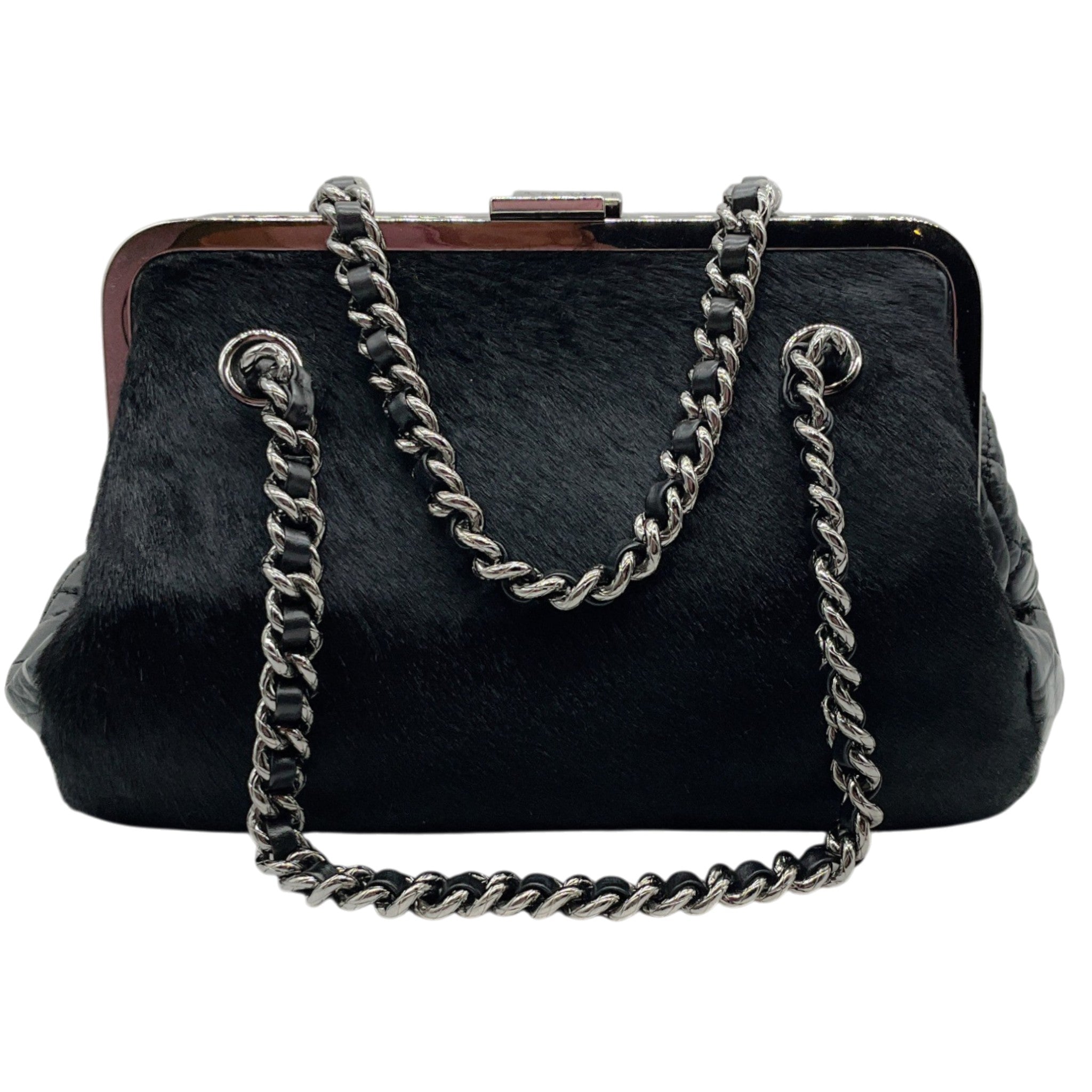 Chanel Vintage 1980's Black Nappa Leather and Hair Calf Shoulder Bag
