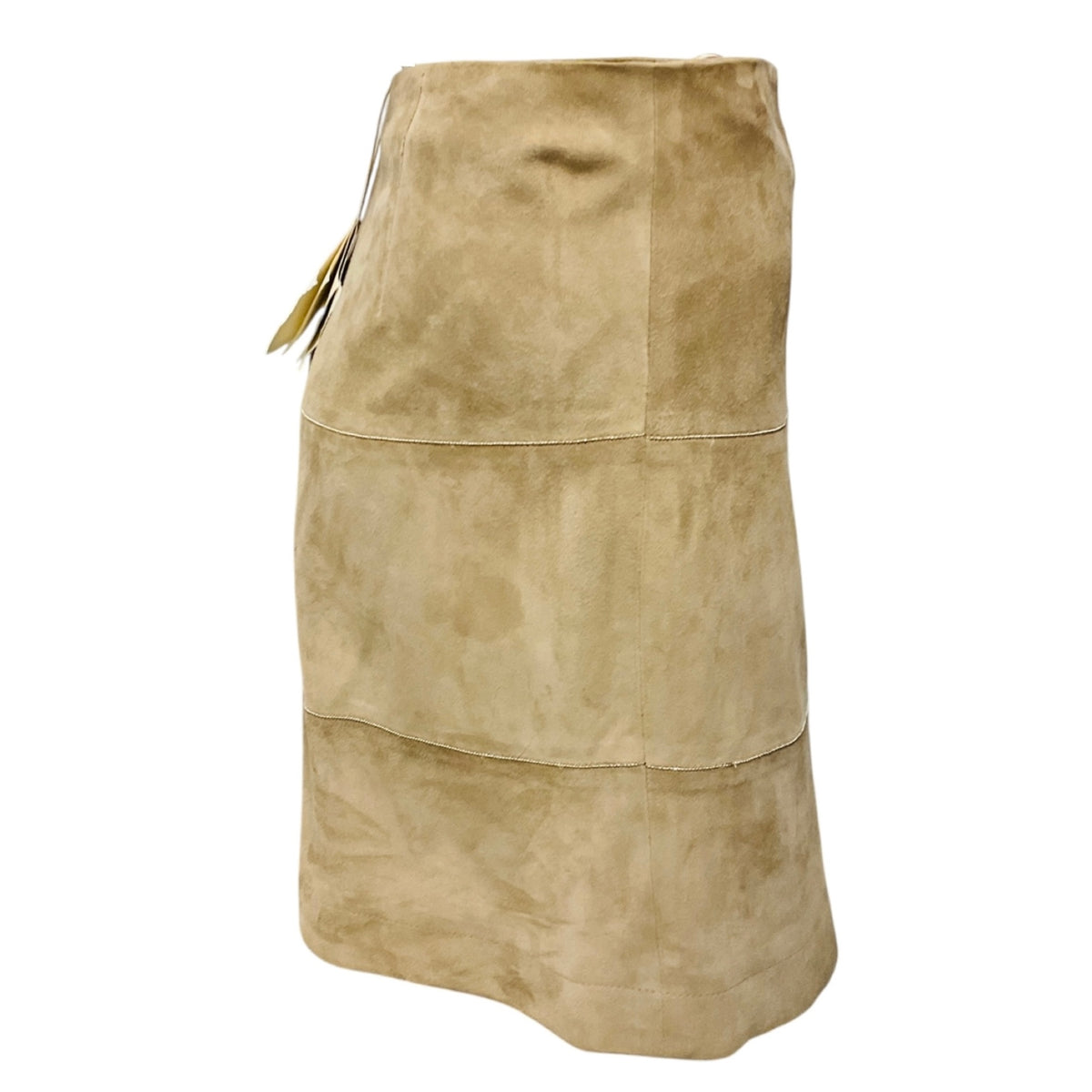 Brunello Cucinelli Taupe Beige Suede Mini Skirt with Monili